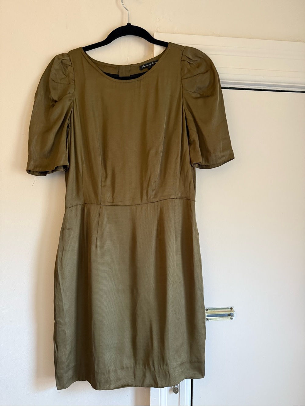 Olive Puff-Sleeve Mini Dress by